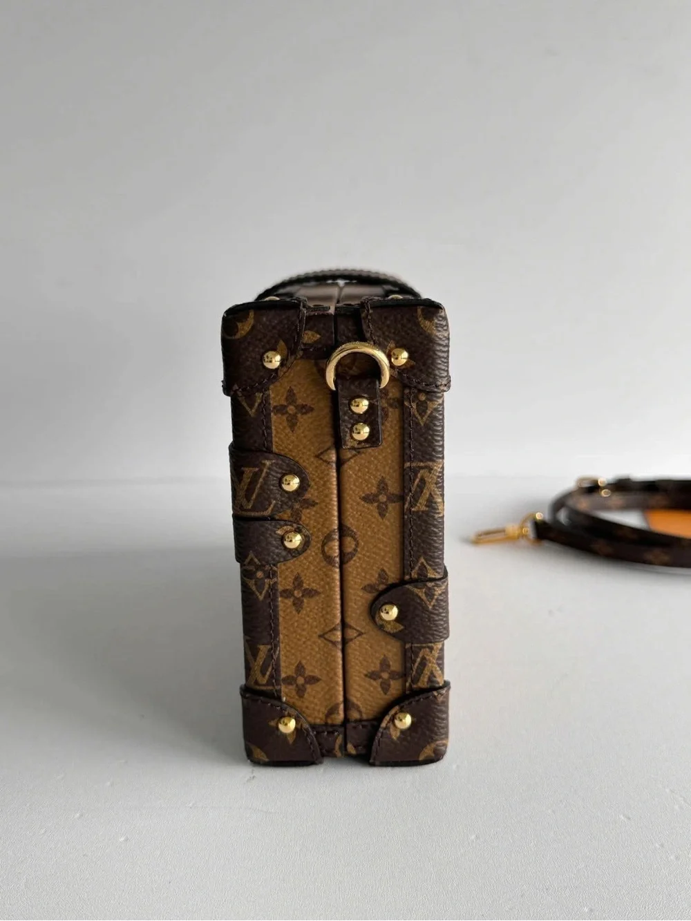 Louis Vuitton Monogram Petite Malle Crossbody in Brown and Gold